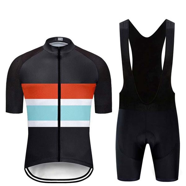 

racing sets pro team cycling jersey retro four stripe men's black moutain bike riding shirt tights bib shorts set, Black;blue