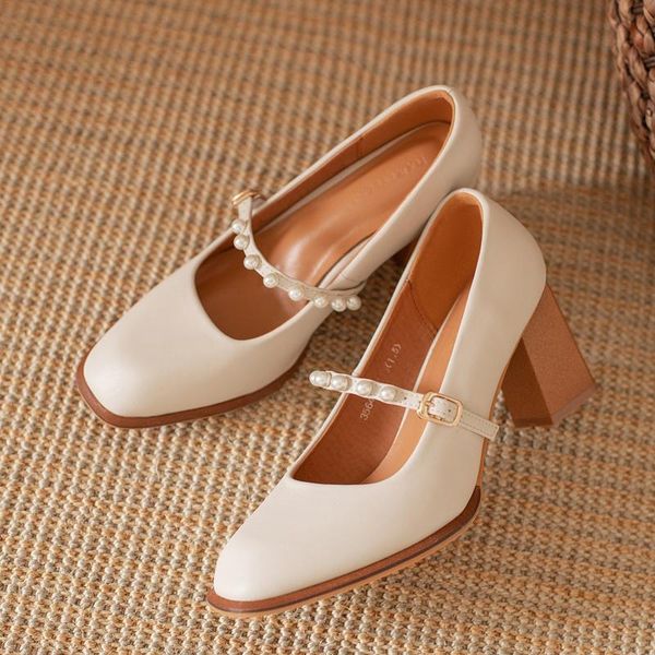 

dress shoes 2021 ladies high heels lolita shoelace buckle square heel sandals retro pearl decorated women's for women, Black
