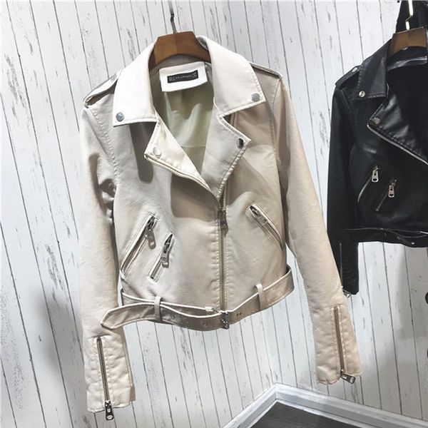

women's leather & faux silver jacket women 2021 metallic motorcycle short jackets lapel zipper biker coat soft ladies punk streetwear, Black