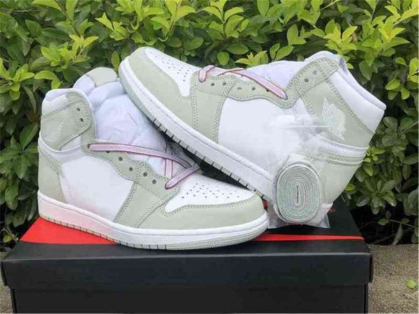 

2022 authentic 1 high og wmns seafoam athletic shoes men women healing orange-white real leather trainers sneakers with original box us5-13