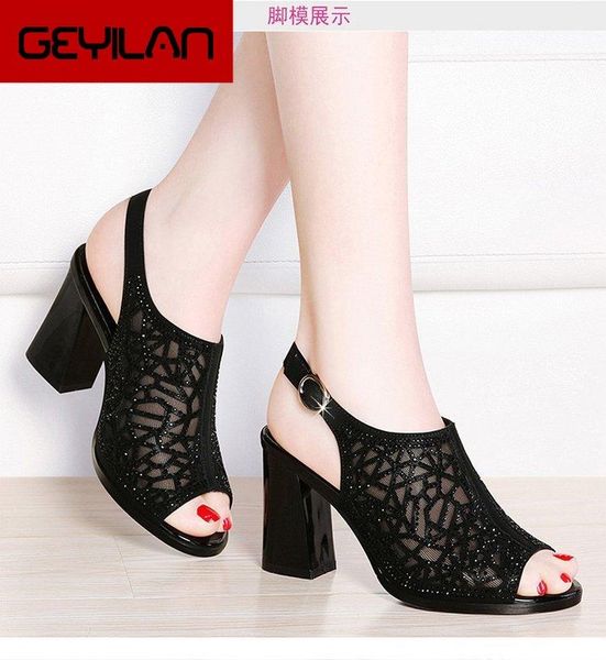 

sandals 2021 summer black openwork thick with mesh high heels
