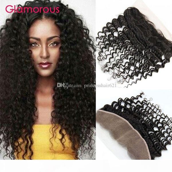 

glamorous deep wave curly hair frontal peruvian indian malaysian hair ear to ear lace frontal closure brazilian deep wave 13x4 lace frontals, Black;brown