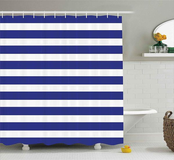 

shower curtains striped curtain nautical marine style navy blue and white sailor theme geometric pattern art print cloth fabric bathroom