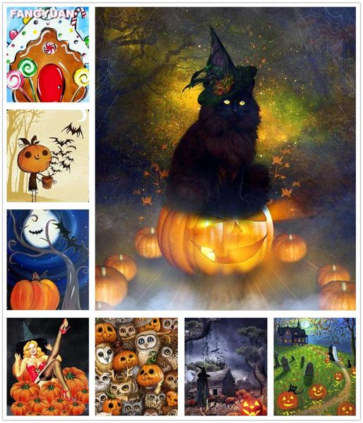 

diamond painting 5d halloween scenery diy full rhinestones drill cross stitch kits embroidery cats pumpkin home decor