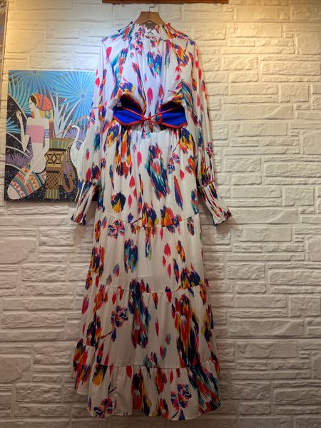 

angel one-piece type a summer new dress fashion print bell sleeve elegant belt a- line big hem dress, Black;gray