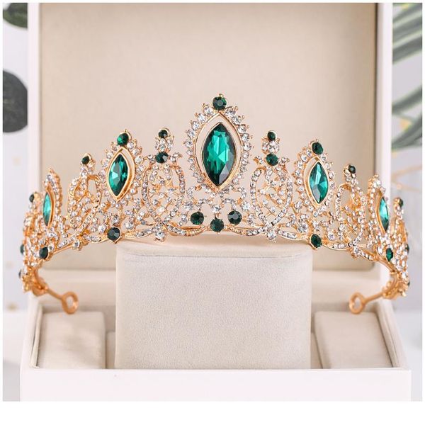 

luxury green crystal wedding crown bride tiaras and crowns queen diadem pageant party crown bridal hair jewelry acc qylxur, Silver