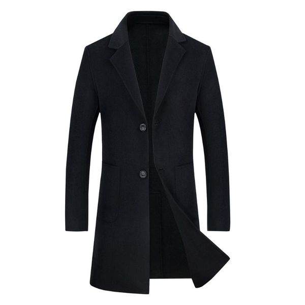 

business long slim overcoat jacket winter wool jacket men's high-quality wool coat casual slim men's long turn-down collar, Black