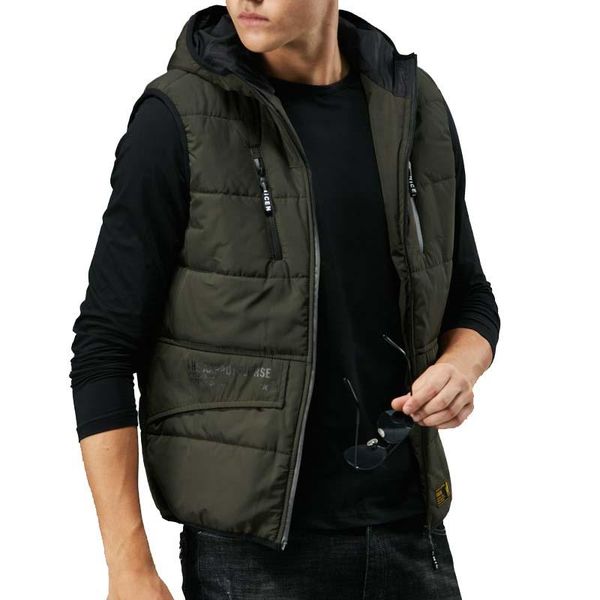 

men's vests autumn winter warm hooded vest men outwear casual sleeveless jacket coat polyester waistcoat male clothing, Black;white