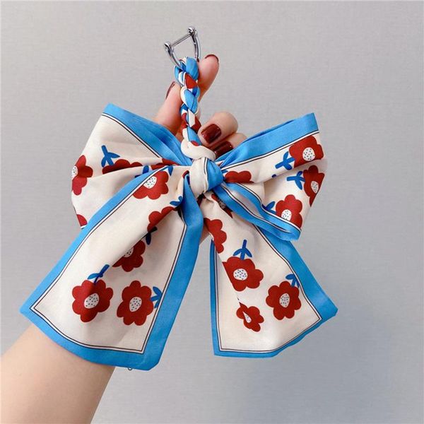 

keychains hand-woven flower bow silk scarf keychain fashion scarves key holder ribbon bowknot exquisite, Silver