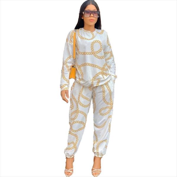 

fashion elegant style two pieces women tracksuits set print o neck and long pants sweatsuits, Gray