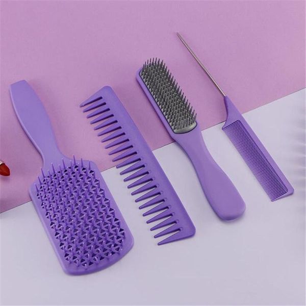 

hair brushes 4pcs/set brush hairdressing combs detangling comb cutting massage barber tools salon accessories, Silver