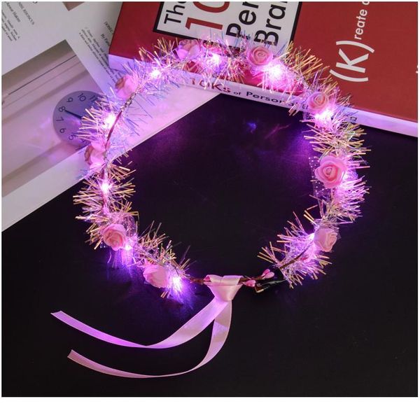 

children's princess birthday gift glowing light garland headband hair accessories bridal wreath led headwear children's qylwye, Blue;red
