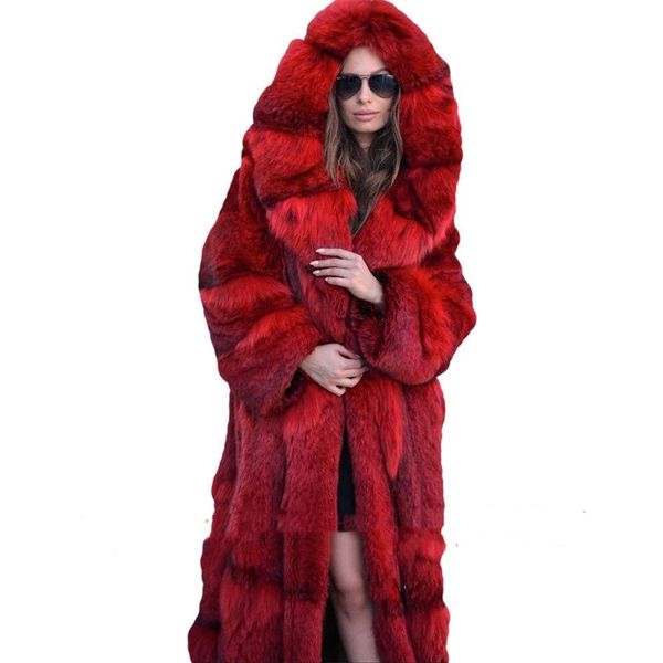 

women's fur & faux lugentolo red coat women x-long winter fashion warm open stitch wide-waisted plus size loose, Black