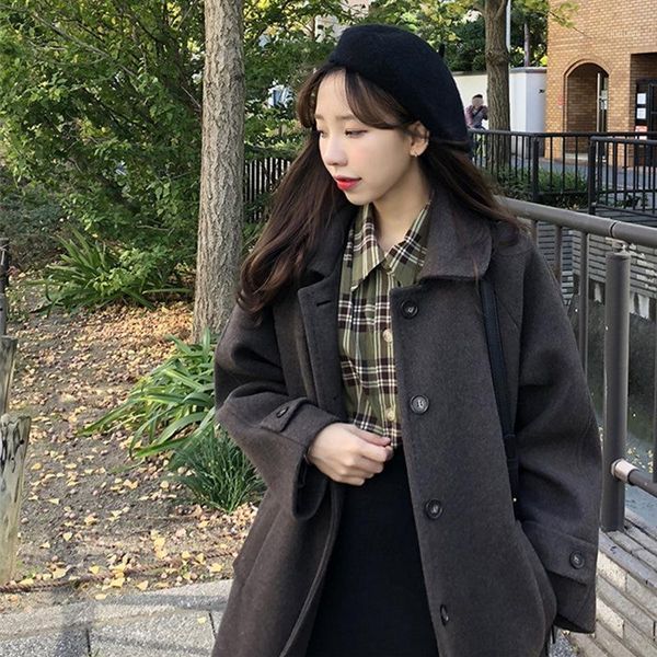 

women's wool & blends black big size long cotton-padded coat sleeve loose fit women parkas fashion tide spring autumn 2021 woolen