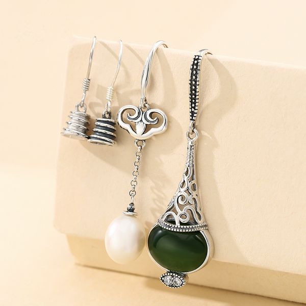 

retro earrings settings mount round stone solid 925 sterling silver women jewelry settings ear hook diy handcraft, Slivery;crystal