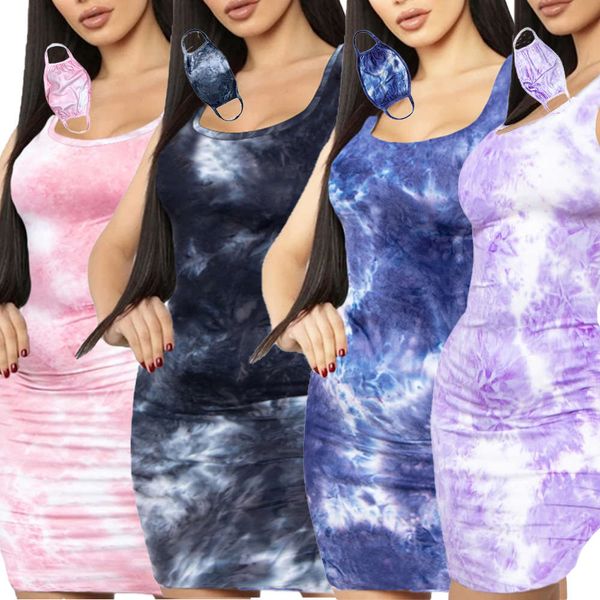 

2021 spring and summer women's new nightclub print tie dye mask vest hip dress, White;black