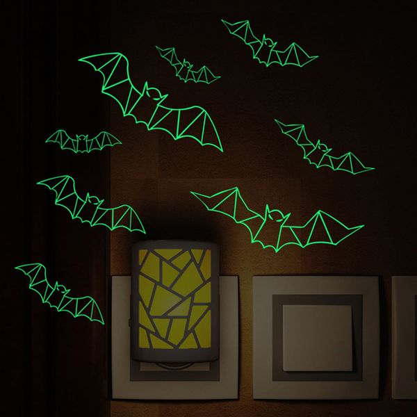 12 pz / pacco color3D PVC Bat Glowing In The Dark Wall Stickers Luminoso Home Decor Party Bambini Soggiorno Pareti Decalcomanie DIY Halloween Decorazione Adesivo