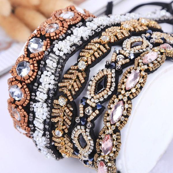 

european rhinestone beaded handmade elastic hair band for women non-slip gemstone headdress ladies girls wedding headban jllfwl, Silver