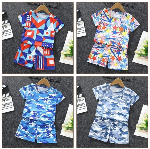 

kids clothes baby boys summer sport suit short sleeve t shirt pants tracksuit children football basketball set, White