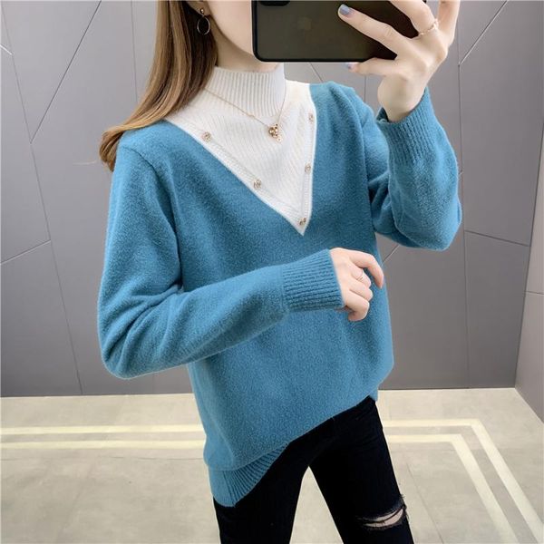 

women's sweaters 175406 room side row 4 middle] double collar half high long wool pullover sweater 49, White;black