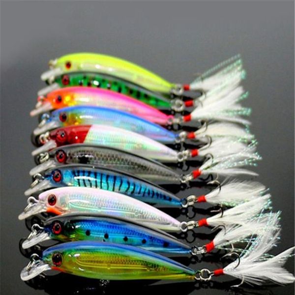 

1pcs minnow fishing lures 7.2g/9cm man-made hard bait with feather wobblers quality crankbaits treble hook carp fishin jlluot