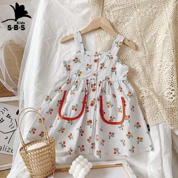 

girl's dresses childrens's dress 2021 summer cherry pattern baby sling square collar fashion girls kids for1, Red;yellow