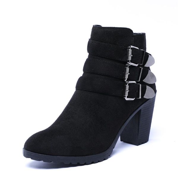 

boots 508-1222 tongpu lady's casual high heel fashion short with buckles, Black