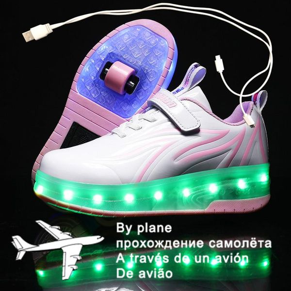 

children two wheels luminous glowing sneakers black pink red led light roller skate shoes kids led shoes boys girls usb charging