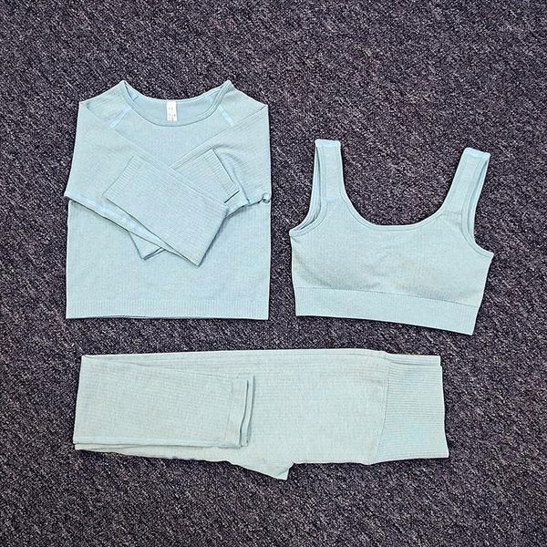 

yoga outfit 2pcs women's sportswear set workout clothes sports gym legging seamless fitness bra crop long sleeve suit1