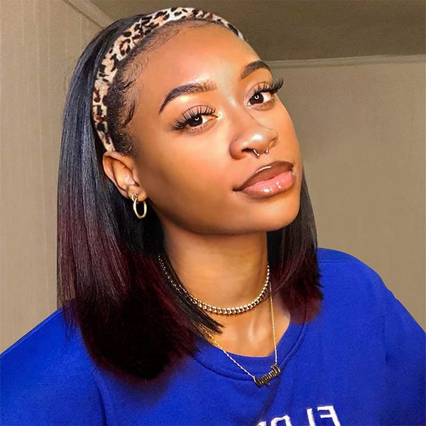 

headband wigs for black women 180% density natural half wig ombre blonde black synthetic short bob wigsfactory direct