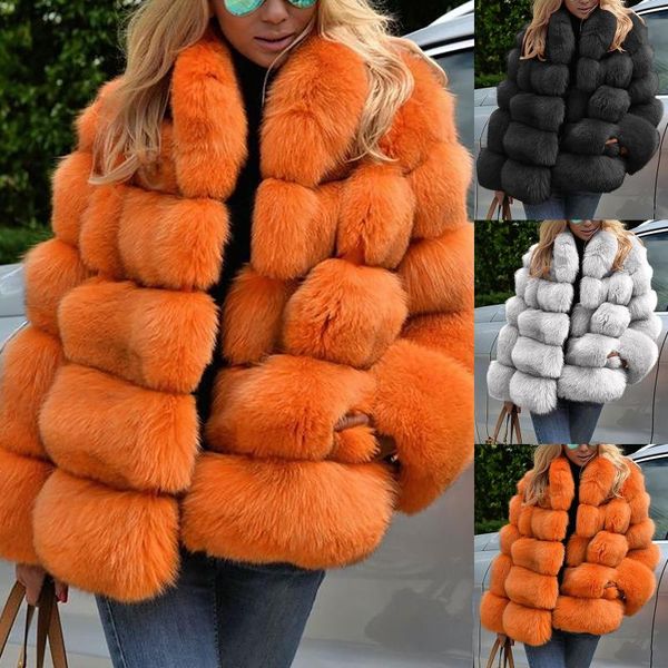 

women's fur & faux 2021 women plus size winter jackets warm loose plush jacket coat woman manteau femme, Black
