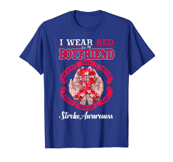 

i wear red for my boyfriend stroke awareness support tshirt, White;black