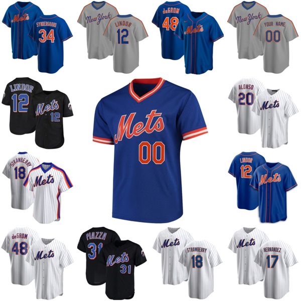 

12 francisco lindor new 20 pete alonso 48 jacob degrom york mike piazza mets noah syndergaard darryl strawberry baseball jerseys z6, Blue;black
