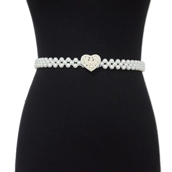

belts fashion women's love buckle pearl waist chain ladies all-match casual decoration elastic with dress 2021, Black;brown