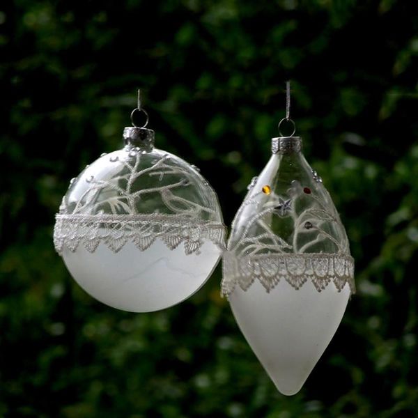 

party decoration 2pcs/pack surface lace sticking glass pendant christmas tree hanging decorative globe handmade friend gift ball