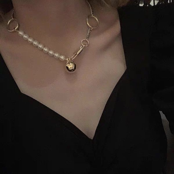 

hbp ins style personality fashion trendsetter plated pearl metal chain ball female necklace clavicle, Silver