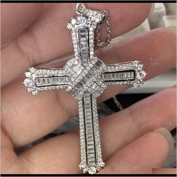 

new style cross necklace drop shipping real 925 sterling silver full princess cut white z cz diamond women necklace gift hhimg