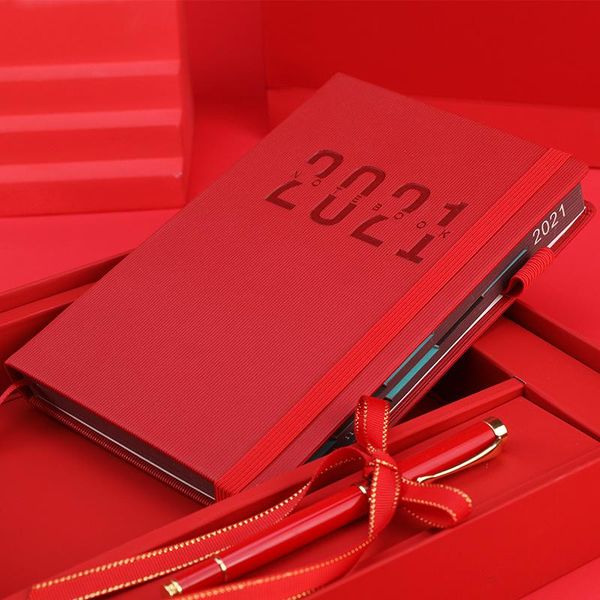 

2021 business schedule this high-end annual calendar this work plan a5 leather notebook time management planner notebook, Purple;pink