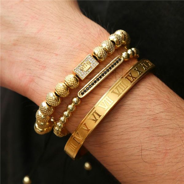 

beaded, strands 2021 retro crown braided bracelet roman letter fashion all-match -selling stainless steel for menzz28, Black