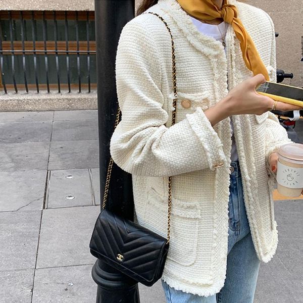 

women's jackets elegant and chic small fragrance jacket short autumn winter temperament casual korean version loose was thin top, Black;brown