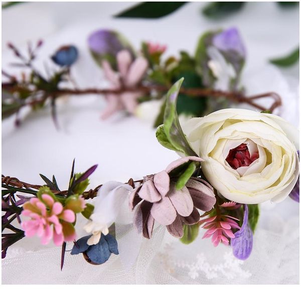 

women wedding party headwear hair accessories girl semicircle flower wreath crown festival headband headdress floral qylobb