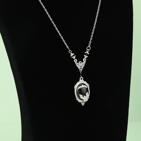 

chains black gothic bat pendant, necklace, vampire witch crystal necklace, Silver