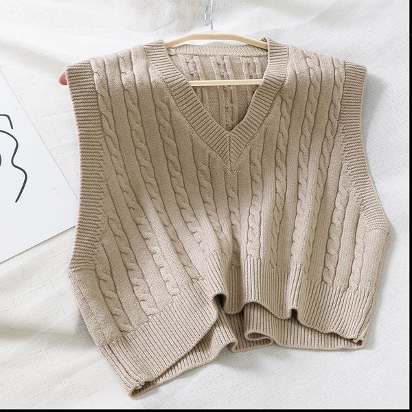 

women spiral pattern v neck knitted vests with velvet warm knitted loose winter ladies sleeveless winter jacket, White