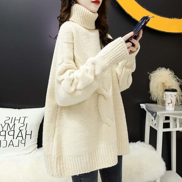 

women's sweaters women turtleneck twisted pull jumprers long sleeve casual knitwear loose oversized winter clothes sweater, White;black
