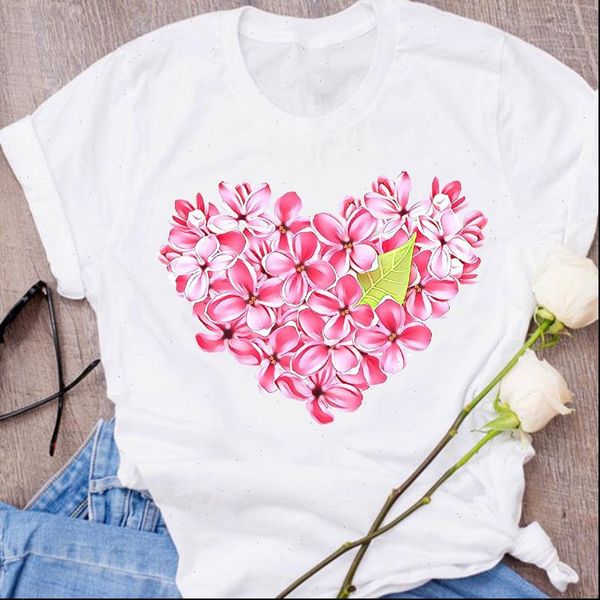 

women graphic sweet love floral camisas mujer flower print 90s lady clothing female tees print t shirt womens t shirt, White