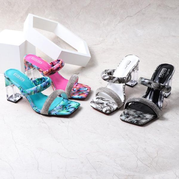 

slippers fashion summer sandals rhinestone sequins bling open toed high heels women slides heel zapatillas de mujer w, Black