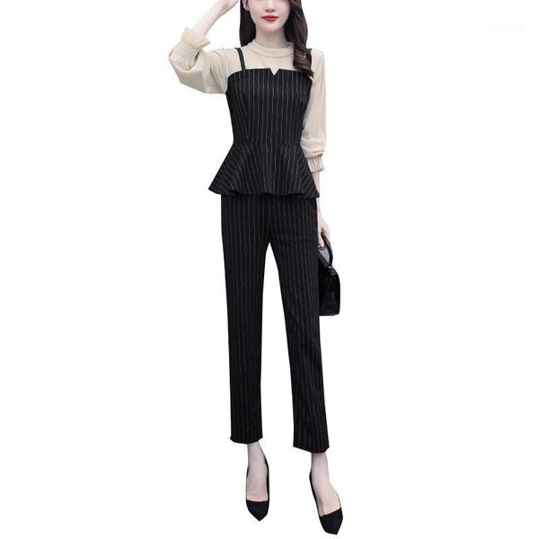 

women's tracksuits fashion suits female autumn outfit stitching pants two-piece clothing set women patchwork blouse shirt trousers, Gray