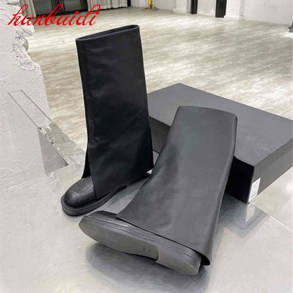 

boots casual design long women's autumn limited edition large size minimalist leather industrial style fashion single shoes, Black