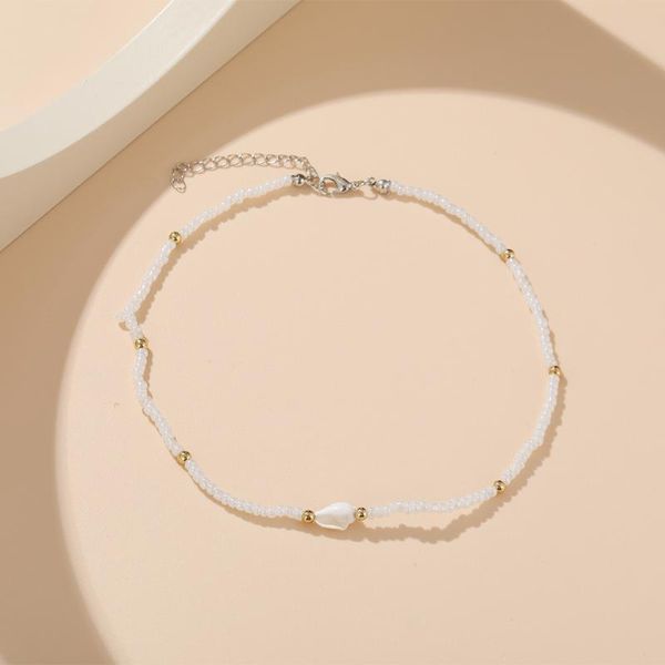 

chains trendy bead strand beaded choker necklace for women bohemian white handmade short shell collar jewelry, Silver