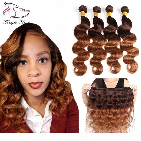 

7a ombre color t4 30 body wave 4pcs lot 10-30inch brazilian virgin hair wefts extensions ing, Black